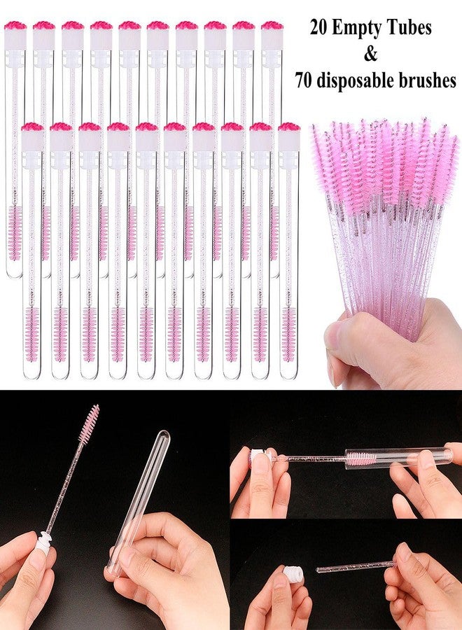 La Jolie Jasmin Mascara Wand Brushes Tubes Set-70 Pieces Disposable Eyelash Brushes Replacement with 20 Pieces Empty Container Tubes for Eyelash Extension Lash (Pink Diamond) - Image 4