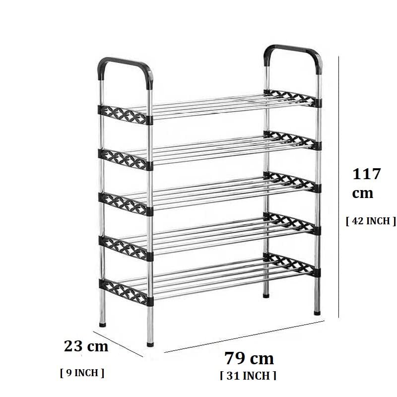 TRADY 5 -Tier Shoe Rack for Closet, Entryway, or Bedroom – Large Capacity Tall Shoe Organizer Storage Shelf Holds 35 + Pairs Space Saving Freestanding Metal Shoe Stand with Steel Pipes & Plastic Connectors, - Image 2