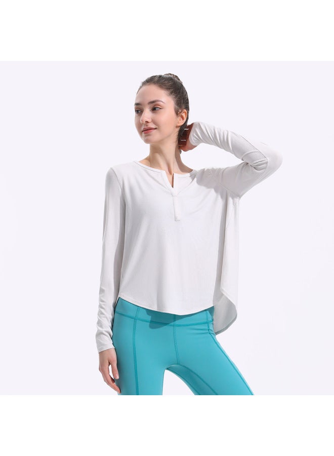 Sports Top Women's Long-sleeved Elastic Running Fitness Casual Versatile Training Yoga V Neck T-shirt Slimming Look Quick-drying Breathable