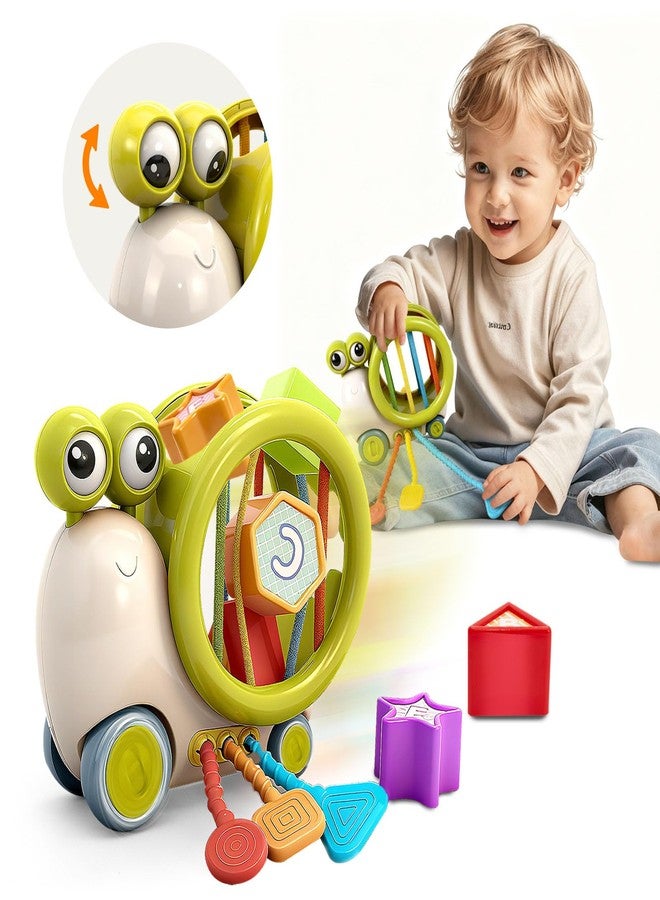 BYFWH 5 in 1 Montessori Sensory Toy for Toddlers 1-3, Activity Cube Baby Toys, Infant Pulling Toy with Shape Sorter & Silicone String, Snail Push-to-go Car for Travel Play, Gift for Boy Girl - Image 1