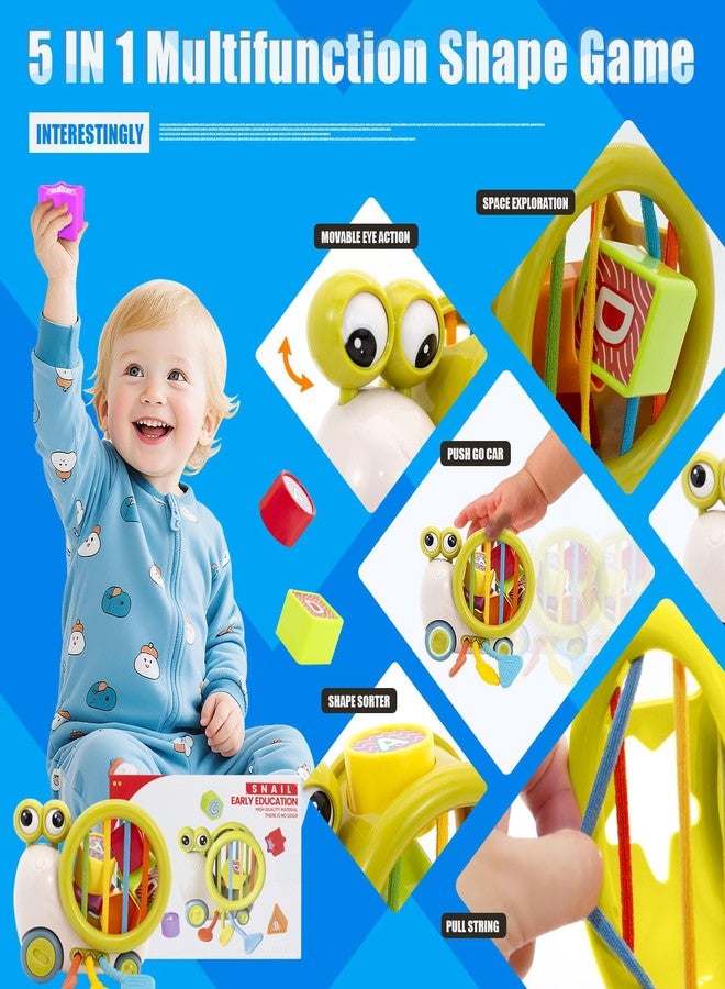 BYFWH 5 in 1 Montessori Sensory Toy for Toddlers 1-3, Activity Cube Baby Toys, Infant Pulling Toy with Shape Sorter & Silicone String, Snail Push-to-go Car for Travel Play, Gift for Boy Girl - Image 2