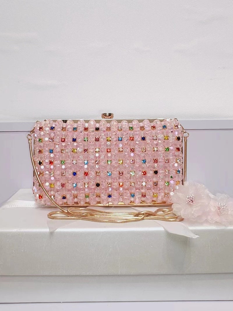 Pure Handmade String Pearl Gem Colored Diamond Sewing Hand-Held Crossbody Women'S Bag Evening Bag High-End Shiny Dress Women'S - Image 4