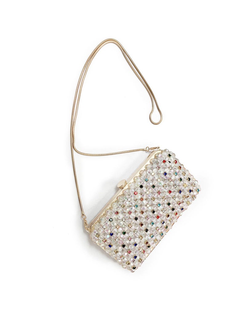 Pure Handmade String Pearl Gem Colored Diamond Sewing Hand-Held Crossbody Women'S Bag Evening Bag High-End Shiny Dress Women'S - Image 3
