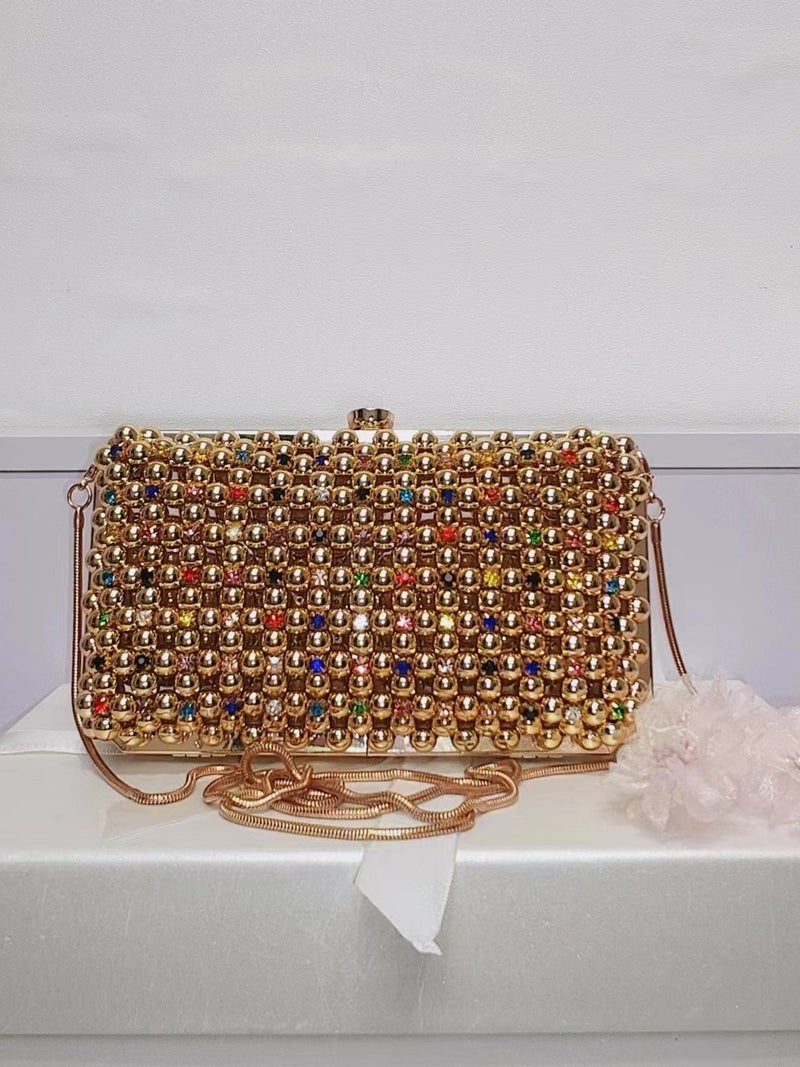 Pure Handmade String Pearl Gem Colored Diamond Sewing Hand-Held Crossbody Women'S Bag Evening Bag High-End Shiny Dress Women'S - Image 5