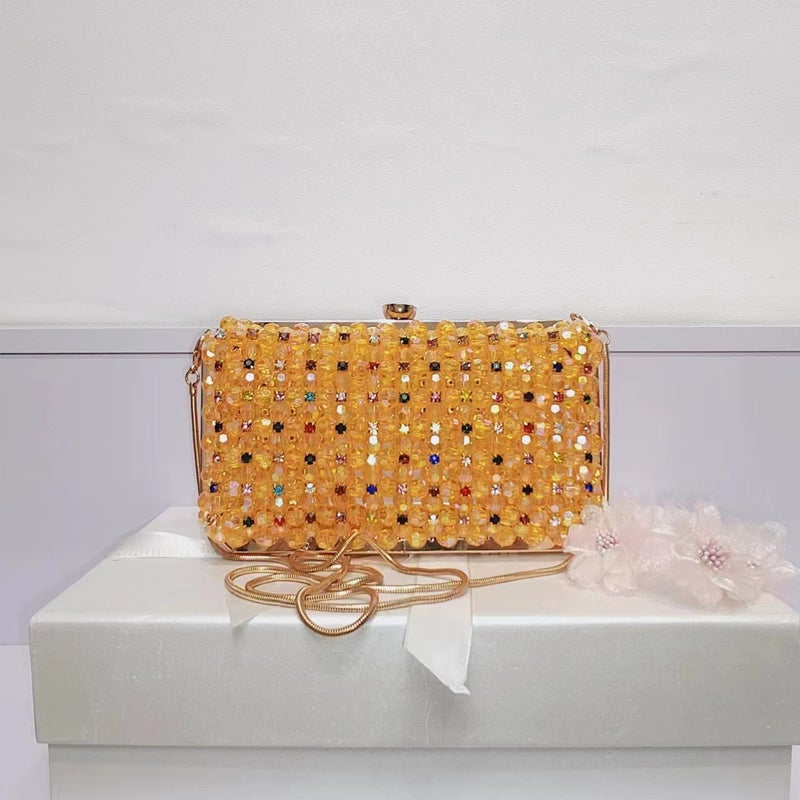 Pure Handmade String Pearl Gem Colored Diamond Sewing Hand-Held Crossbody Women'S Bag Evening Bag High-End Shiny Dress Women'S - Image 1