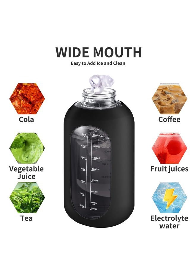 CIVAGO 40 oz Glass Water Bottle with Straw and Handle, Large Sports Motivational Water Bottle Flask with Time Marker and 2 Lids, Leakproof Water Jug Canteen with Silicone Sleeve for Gym,Navy - Image 5