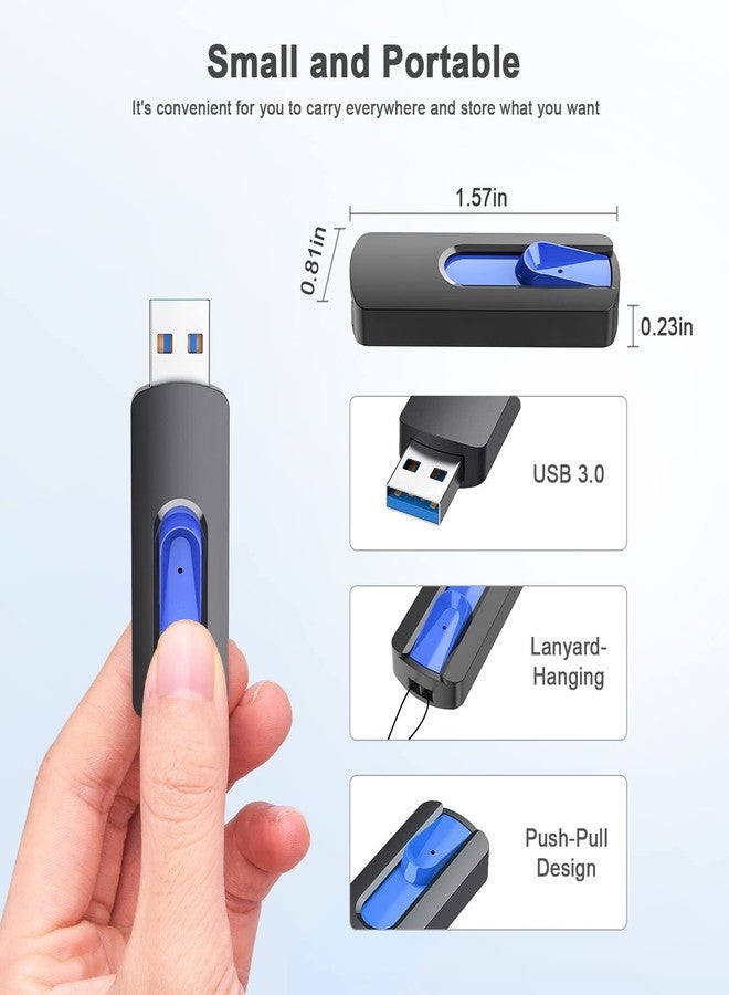 JUANWE 256GB USB Flash Drive USB 3.0 Flash Drive Thumb Drive Jump Drive USB Memory Stick Retractable Slide Pen Drive High-Speed Data Storage Backup for Mac, PC, Speaker - Blue - Image 3