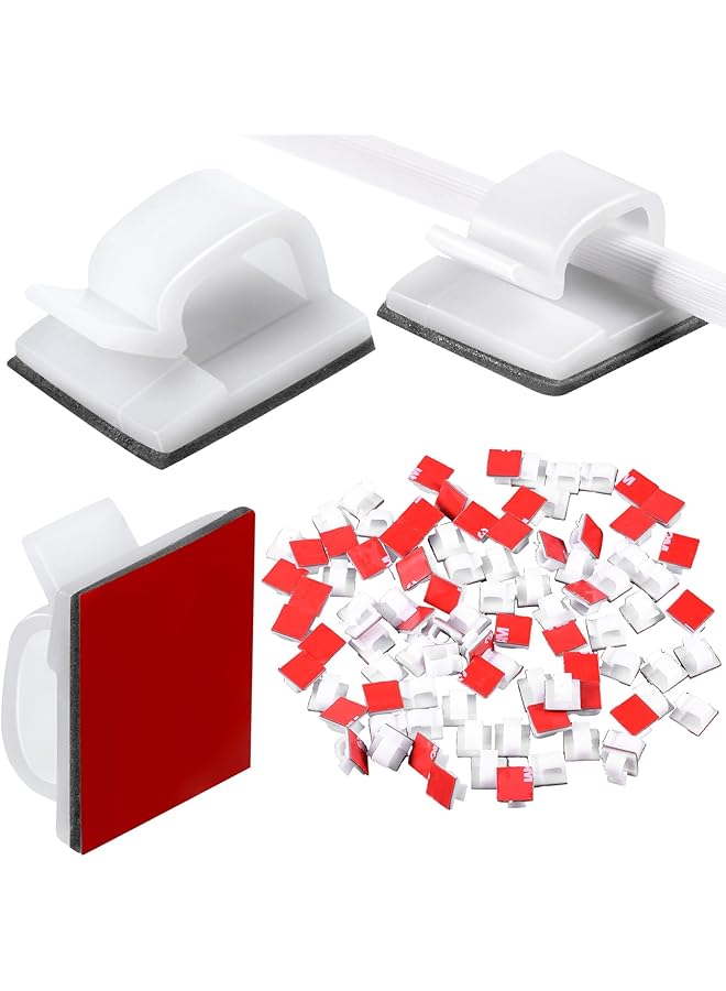 erorex 100 Pieces Mini Outdoor Cable Clips with Adhesive Tapes Light Clips Decoration Clips Self Adhesive Hooks Wire Holder for Christmas and Fairy Light White - Image 1