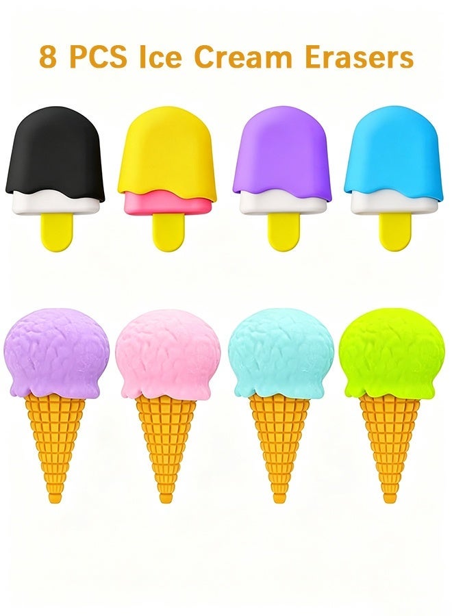 Wffo 8 PCS Ice Cream Erasers, Cute Fun Food Shapes Erasers, Creative Dessert Cartoon Eraser for School Children's Learning Supplies - Image 1
