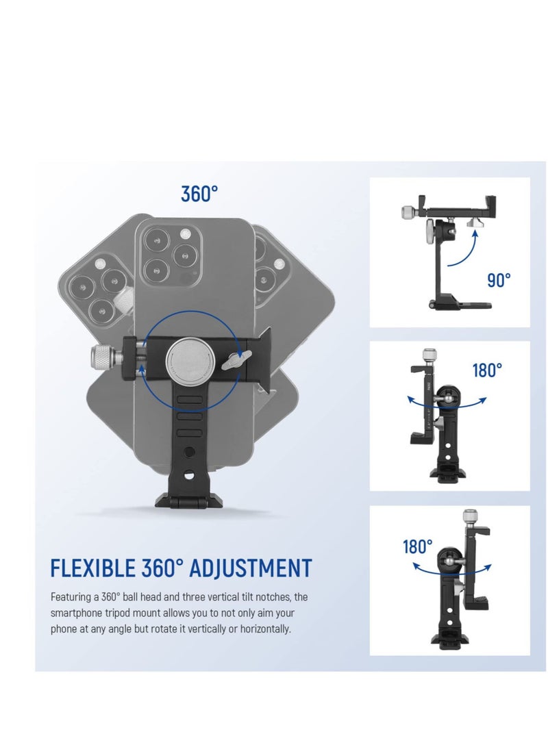 Captaintech Cell Phone Tripod Mount, Cold Shoe Mount and Arca Type Base, 360° Rotatable Phone Holder, Video Vlogging Rig, Fits Any Size Smartphone Including iPhone 14 Pro Max Galaxy S22 Ultra Pixel - Image 2
