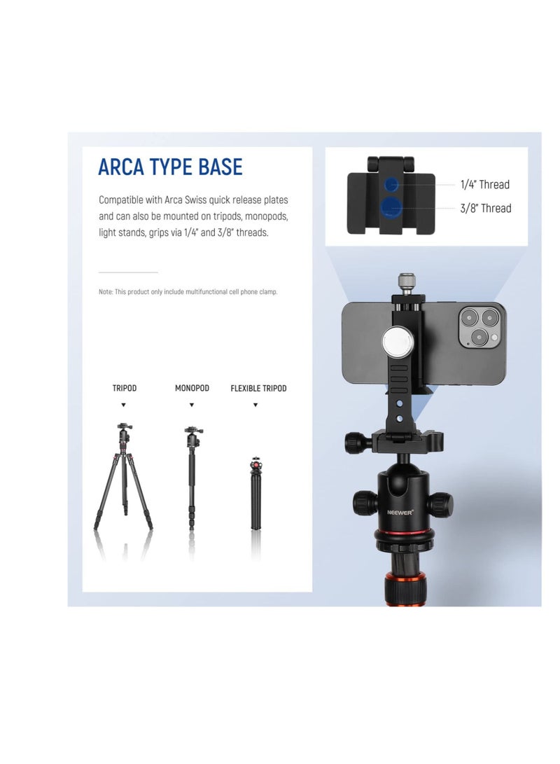 Captaintech Cell Phone Tripod Mount, Cold Shoe Mount and Arca Type Base, 360° Rotatable Phone Holder, Video Vlogging Rig, Fits Any Size Smartphone Including iPhone 14 Pro Max Galaxy S22 Ultra Pixel - Image 3