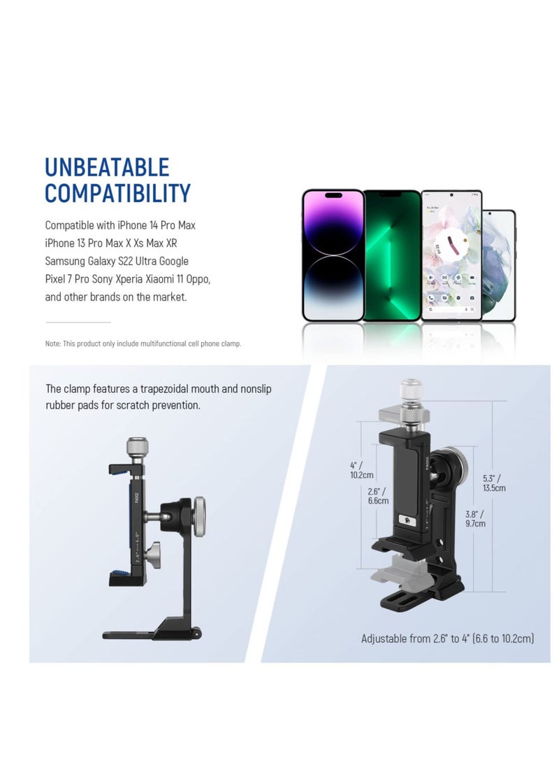 Captaintech Cell Phone Tripod Mount, Cold Shoe Mount and Arca Type Base, 360° Rotatable Phone Holder, Video Vlogging Rig, Fits Any Size Smartphone Including iPhone 14 Pro Max Galaxy S22 Ultra Pixel - Image 4