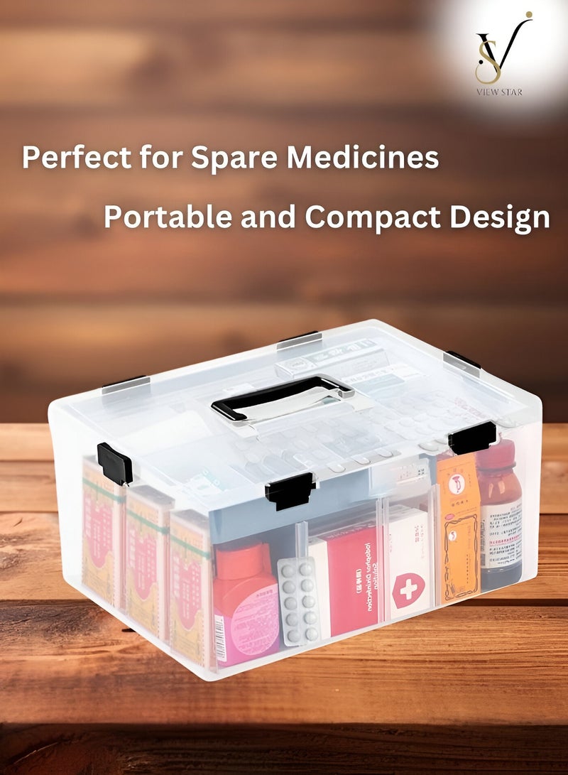 فيوستار صندوق دواء Viewstar مع منظم حبوب الجيب  صندوق طبي شفاف - صندوق حاوية إسعافات أولية بلاستيكي -صندوق تخزين عائلي محمول متعدد الطبقات للمنزل والسفر - Image 3