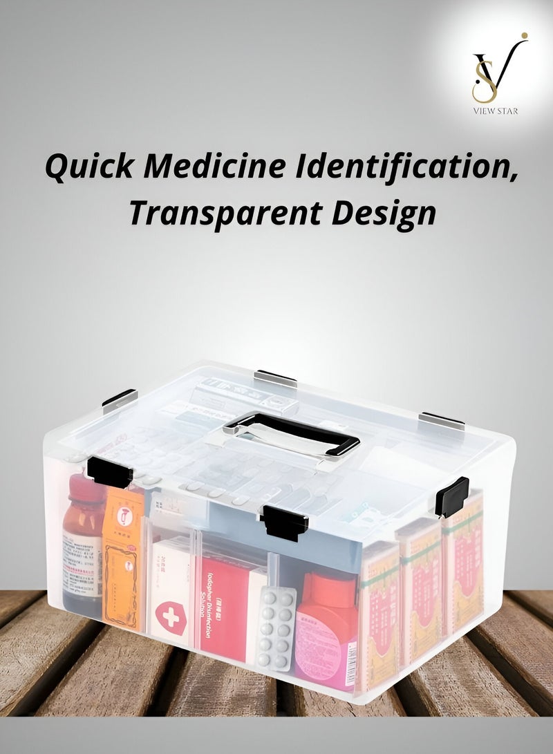 فيوستار صندوق دواء Viewstar مع منظم حبوب الجيب  صندوق طبي شفاف - صندوق حاوية إسعافات أولية بلاستيكي -صندوق تخزين عائلي محمول متعدد الطبقات للمنزل والسفر - Image 4