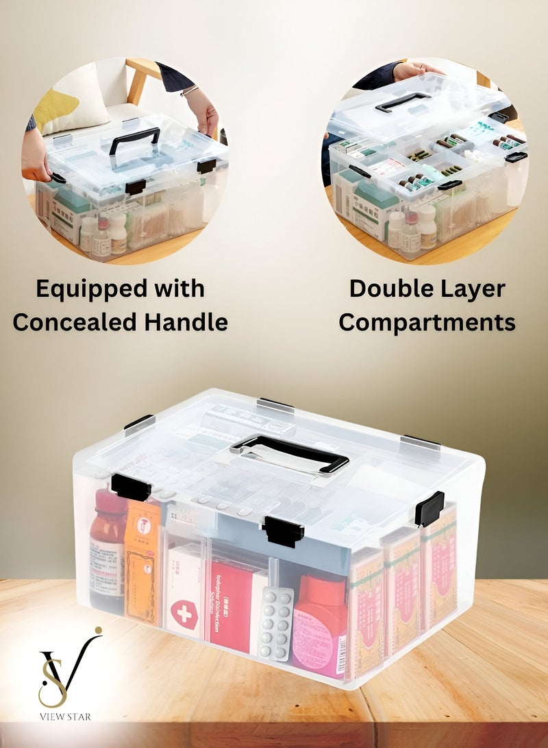 فيوستار صندوق دواء Viewstar مع منظم حبوب الجيب  صندوق طبي شفاف - صندوق حاوية إسعافات أولية بلاستيكي -صندوق تخزين عائلي محمول متعدد الطبقات للمنزل والسفر - Image 5