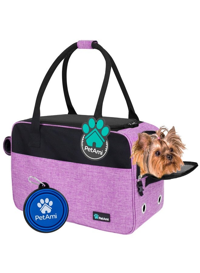 PetAmi Dog Purse Carrier for Small Dogs, Airline Approved Soft Sided Pet Carrier with Pockets, Ventilated Dog Carrying Bag for Puppy Cat, Dog Travel Supplies Bag, Sherpa Bed, Max 12 lbs, Purple