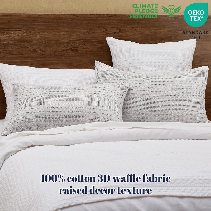 PHF 100% Cotton Waffle Pillow Shams California King Size, 2 Pack 20" x 40" Soft Skin-Friendly Pillowcases, No Filling, Aesthetic Woven & Breathable Waffle Weave Pillow Case Covers for Bed, Light Grey - Image 3