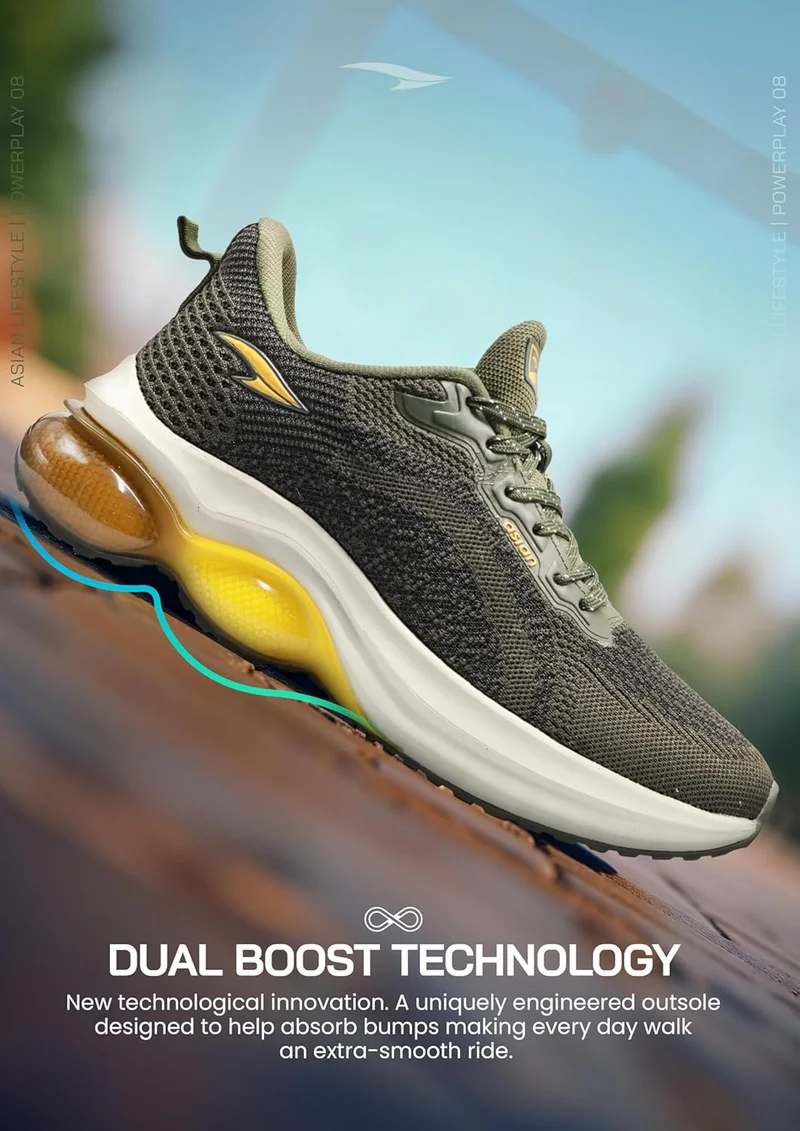 Asian Lightweight Olive Running Shoes for Men and Boys