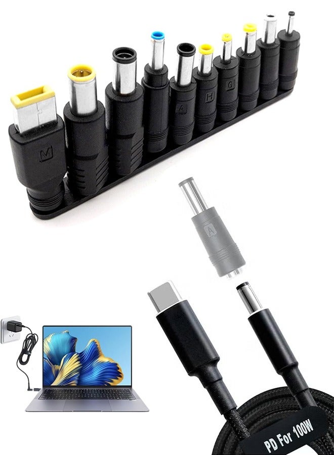 اتش واي محولات USB C إلى DC، مجموعة مقابس طاقة 10 قطع، كابل طاقة PD بقوة 100 واط وطول 1.8 متر وموصل برميل دائري 5.5x2.1 ملم لشحن اللابتوب، متوافق مع سوني، توشيبا، سامسونج، إيسر، آسوس، لينوفو، ديل، إتش بي - Image 1