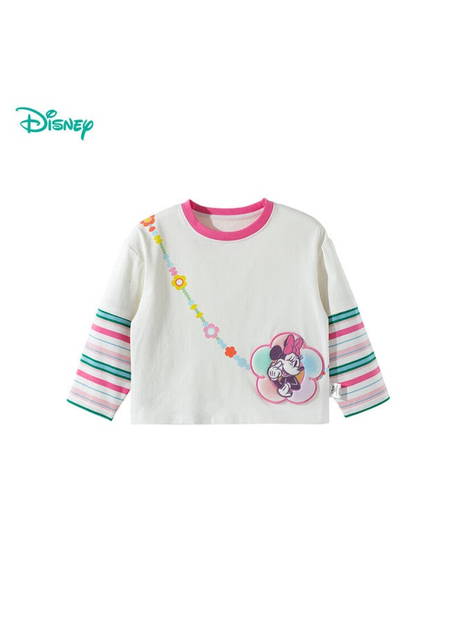 Disney Autumn Kids Long Sleeve T-shirt Mickey Cartoon Fashion Casual Versatile Pure Cotton Skin-friendly Breathable Off-white 110