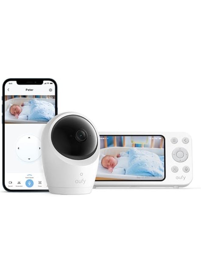 eufy Baby Monitor E20 with 2K Camera, Hybrid Wi-Fi and No Wi-Fi Connection, App and Monitor Control, Ultra-Clear Night View, Pan-Tilt, 4× Zoom, Portable Camera with Built-In Battery, ANR, Smart Alerts - Image 1