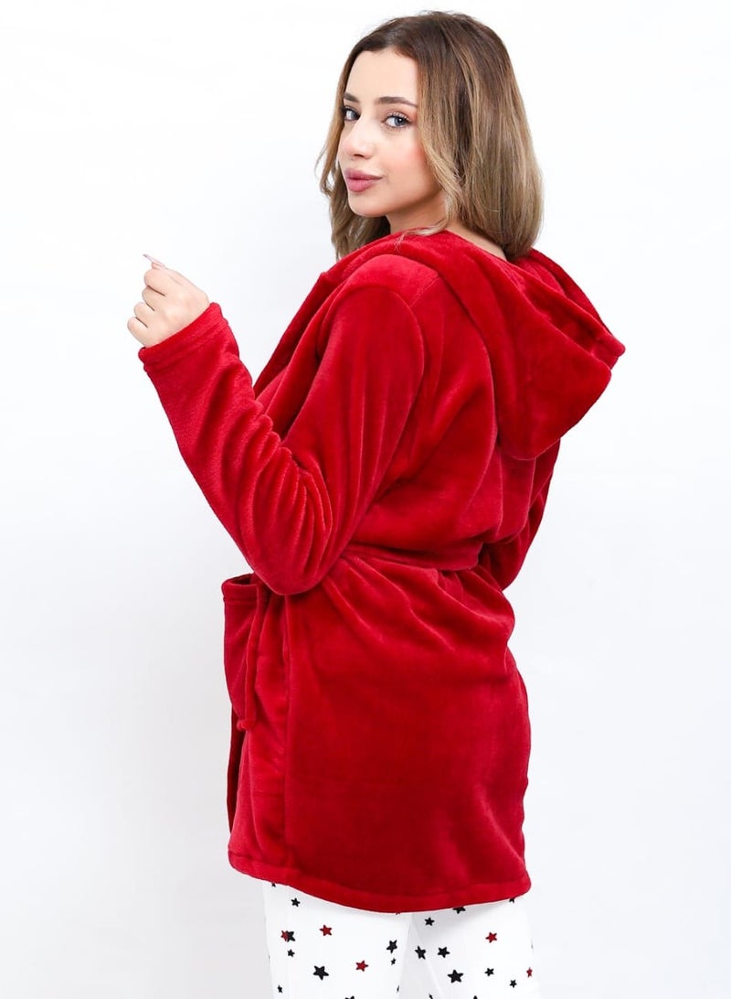 Three-piece Velor Pajamas, Fur Jacket, Top And Trousers  - Image 4