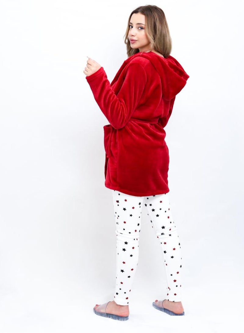 Three-piece Velor Pajamas, Fur Jacket, Top And Trousers  - Image 2