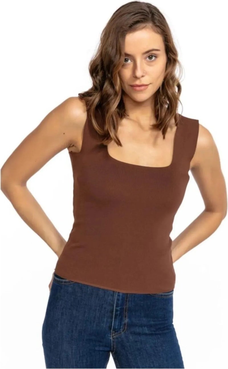 Işılda Fashion Women's Square Neck Knitted Blouse 