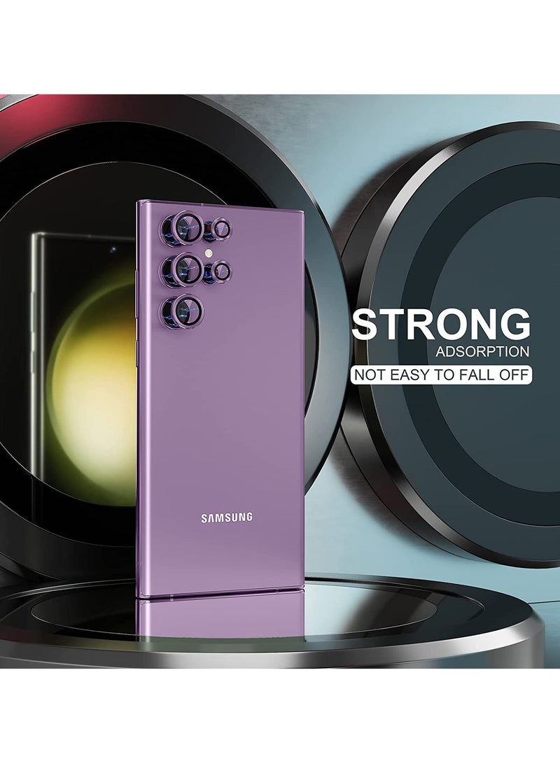 Wtech Premium Alloy Ring Camera Lens Tempered Glass Shield Protector For Samsung Galaxy S23 Ultra 5G 2023 Clear/Purple - Image 3