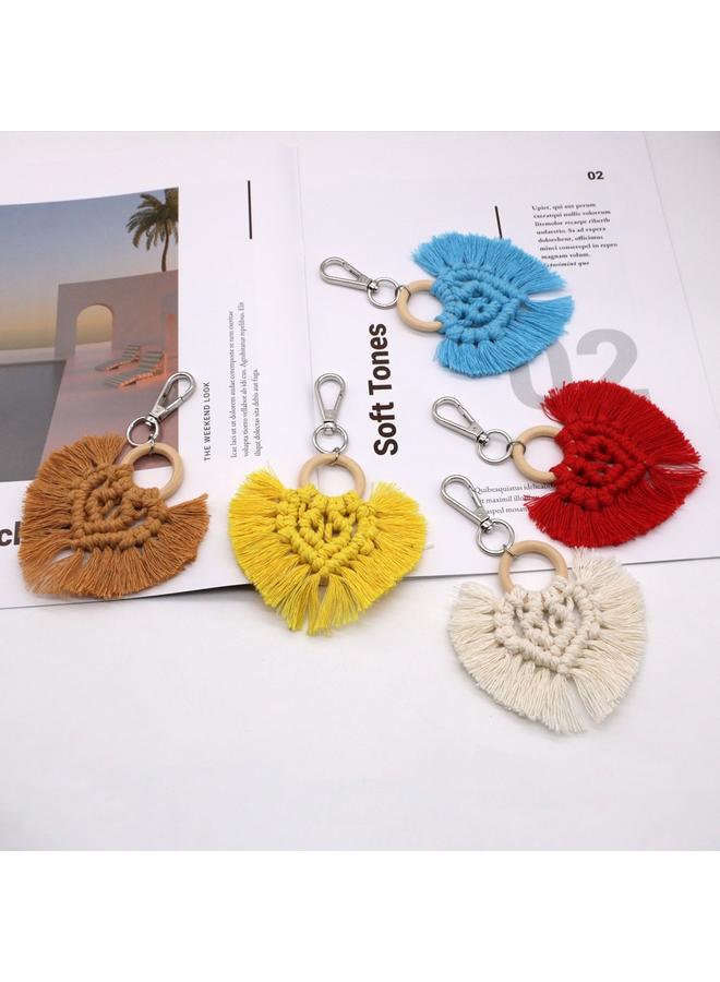 Bluejw Hot Sale Color Tassel Keychain Pendant Creative European And American Style Handmade Heart-shaped Woven Bag Hanging Decoration  - Image 4