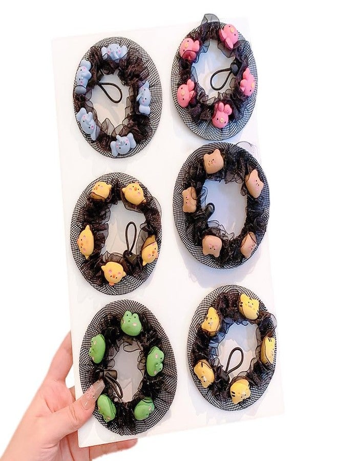 DORMITORRY Girls Hair Net Bun Holder with Colorful 3D Decorations, Soft Black Mesh for Secure Fit, Perfect for Dance, Parties & Daily, Floral and Food Designs for a Fun, 3 Pcs - Multi Design. - Image 1