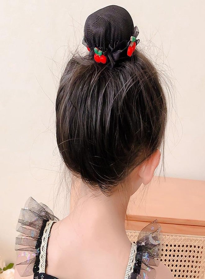 DORMITORRY Girls Hair Net Bun Holder with Colorful 3D Decorations, Soft Black Mesh for Secure Fit, Perfect for Dance, Parties & Daily, Floral and Food Designs for a Fun, 3 Pcs - Multi Design. - Image 3