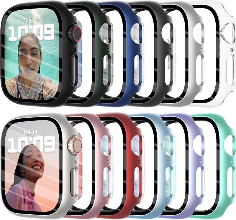 FULLIFE 12-Pack Case for Apple Watch Series 6/5/4/SE 40mm with Tempered Glass Screen Protector,Hard Ultra-thin PC Full-Coverage Shockproof Bumper Compatible with iWatch 6/5/4/SE.40mm,12 Colors - Image 1