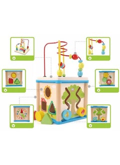 Generic Wooden Bead Maze Activity Center Cube Shape Sorter Educational Kids Learning Sensory Toys  - Image 2