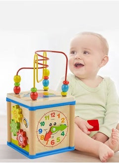 Generic Wooden Bead Maze Activity Center Cube Shape Sorter Educational Kids Learning Sensory Toys  - Image 1