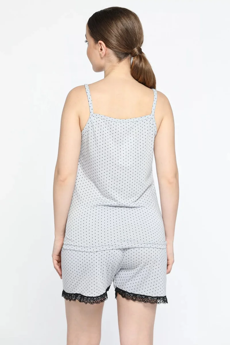 جولسلي Women's Pajama Set with Rose Patterned Collar and Lace Leg Detail