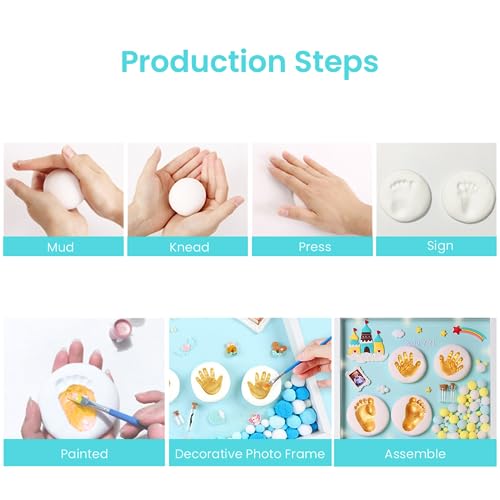 PATPAT® Deluxe Baby Hand & Footprint Clay Kit with 11x12.9 Frame, Non-Toxic White Clay, Colorful Decorations & Mini Memento Bottles - Ideal First Birthday & Baby Shower Gift for Girls & Boys - Image 4