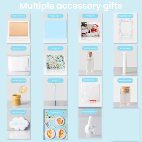 PATPAT® Deluxe Baby Hand & Footprint Clay Kit with 11x12.9 Frame, Non-Toxic White Clay, Colorful Decorations & Mini Memento Bottles - Ideal First Birthday & Baby Shower Gift for Girls & Boys - Image 5