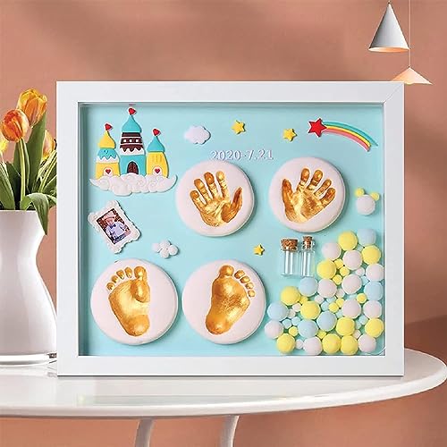 PATPAT® Deluxe Baby Hand & Footprint Clay Kit with 11x12.9 Frame, Non-Toxic White Clay, Colorful Decorations & Mini Memento Bottles - Ideal First Birthday & Baby Shower Gift for Girls & Boys - Image 1