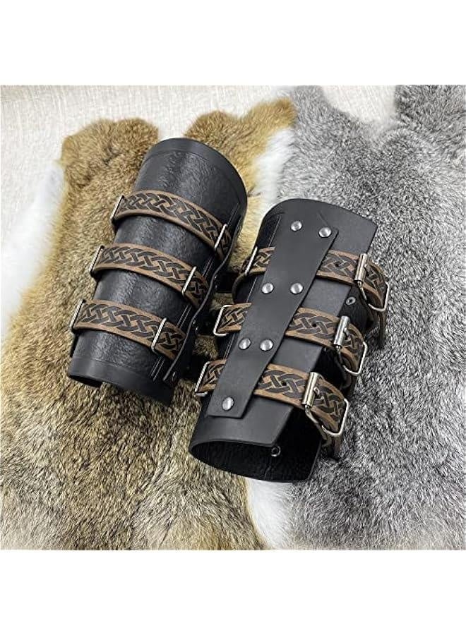 أساور جلدية مزيفة بوهيمية من العصور الوسطى، أذرع حراس مرتزقة مع إغلاق مشبك ريترو، قفازات فارس للتكشيف - Image 5