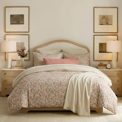 Bedding_Dreamer Ditsy Floral Bedding Set 3-Piece 100% Cotton Duvet Cover with Corner Ties & Zipper Closure – Small Pink & Sage Green Flowers, French Country Cottagecore Shabby Chic Farmhouse Style - Image 1
