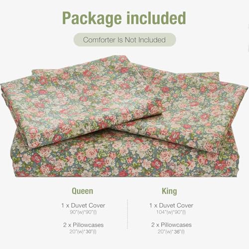 Bedding_Dreamer Ditsy Floral Bedding Set 3-Piece 100% Cotton Duvet Cover with Corner Ties & Zipper Closure – Small Pink & Sage Green Flowers, French Country Cottagecore Shabby Chic Farmhouse Style - Image 5
