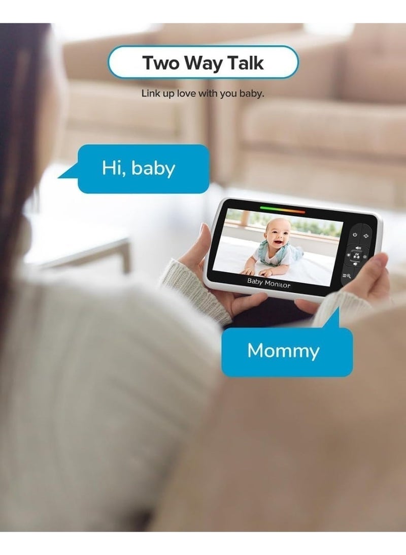 MARHABABY Baby Monitor Camera - Large 5" Screen with 30Hrs Battery Life - Remote Pan-Tilt-Zoom;No WiFi, Two-Way Audio, Night Vision, Temperature, Lullabies, 960ft Long Range Baby Monitor - Image 5
