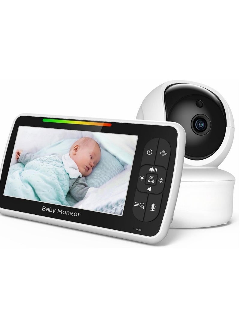 MARHABABY Baby Monitor Camera - Large 5" Screen with 30Hrs Battery Life - Remote Pan-Tilt-Zoom;No WiFi, Two-Way Audio, Night Vision, Temperature, Lullabies, 960ft Long Range Baby Monitor - Image 1