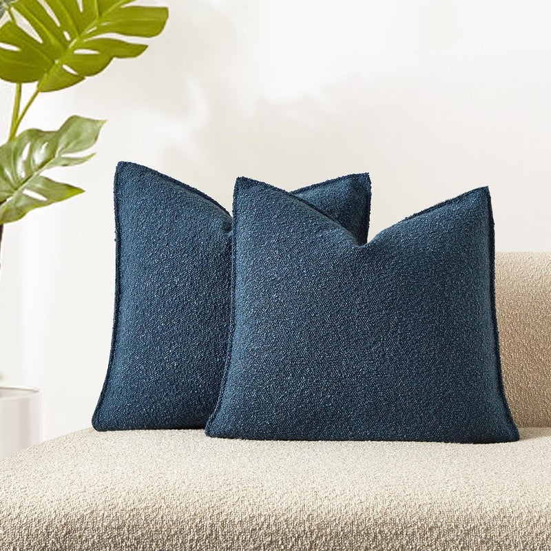 JUSPURBET Blue Boucle Throw Pillow Covers 22x22 inch Set of 2 for Couch Bedroom Sofa Living Room Decorative Soft Thick Textured Cushion Covers with Hidden Zipper - Image 1