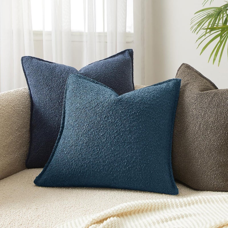 JUSPURBET Blue Boucle Throw Pillow Covers 22x22 inch Set of 2 for Couch Bedroom Sofa Living Room Decorative Soft Thick Textured Cushion Covers with Hidden Zipper - Image 2