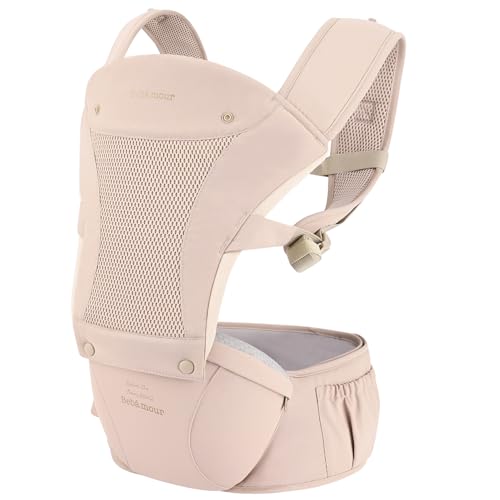 Bebamour Baby Carrier with Hip Seat,All-Position Breathable Mesh Hip Seat & Carrier 0-36Months with Head Hood, 3 PCS Teething Pads, Waist Extender,Storage Bag & Pacifier Case (Pink) - Image 4