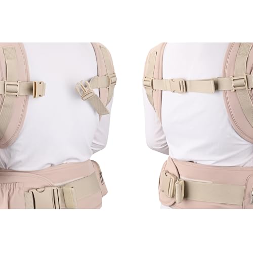 Bebamour Baby Carrier with Hip Seat,All-Position Breathable Mesh Hip Seat & Carrier 0-36Months with Head Hood, 3 PCS Teething Pads, Waist Extender,Storage Bag & Pacifier Case (Pink) - Image 3