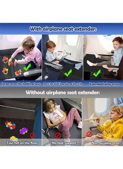 Arabest Airplane Seat Extender for Kids, Portable Travel Airplane Footrest, Baby Airplane Bed with Side Pockets, Flying Travel Essentials with Extended Area 11*4.7 in for Leg Rest & Lie Down (Black)  - Image 4