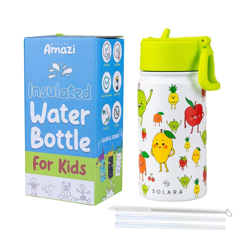 SOLARA Amazi Kids Insulated Water Bottle for Kids 450ml, Kids Water Bottle, Sipper Bottle for Kids, Thermosteel Kids Bottles, Stainless Steel Water Bottles for Kids, Straw Bottle for Kids, Fruit - Image 1